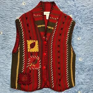 VINTAGE Fall Leaf Crotchet Cardigan Vest Size Medium Women’s Outdoor Cute 90s